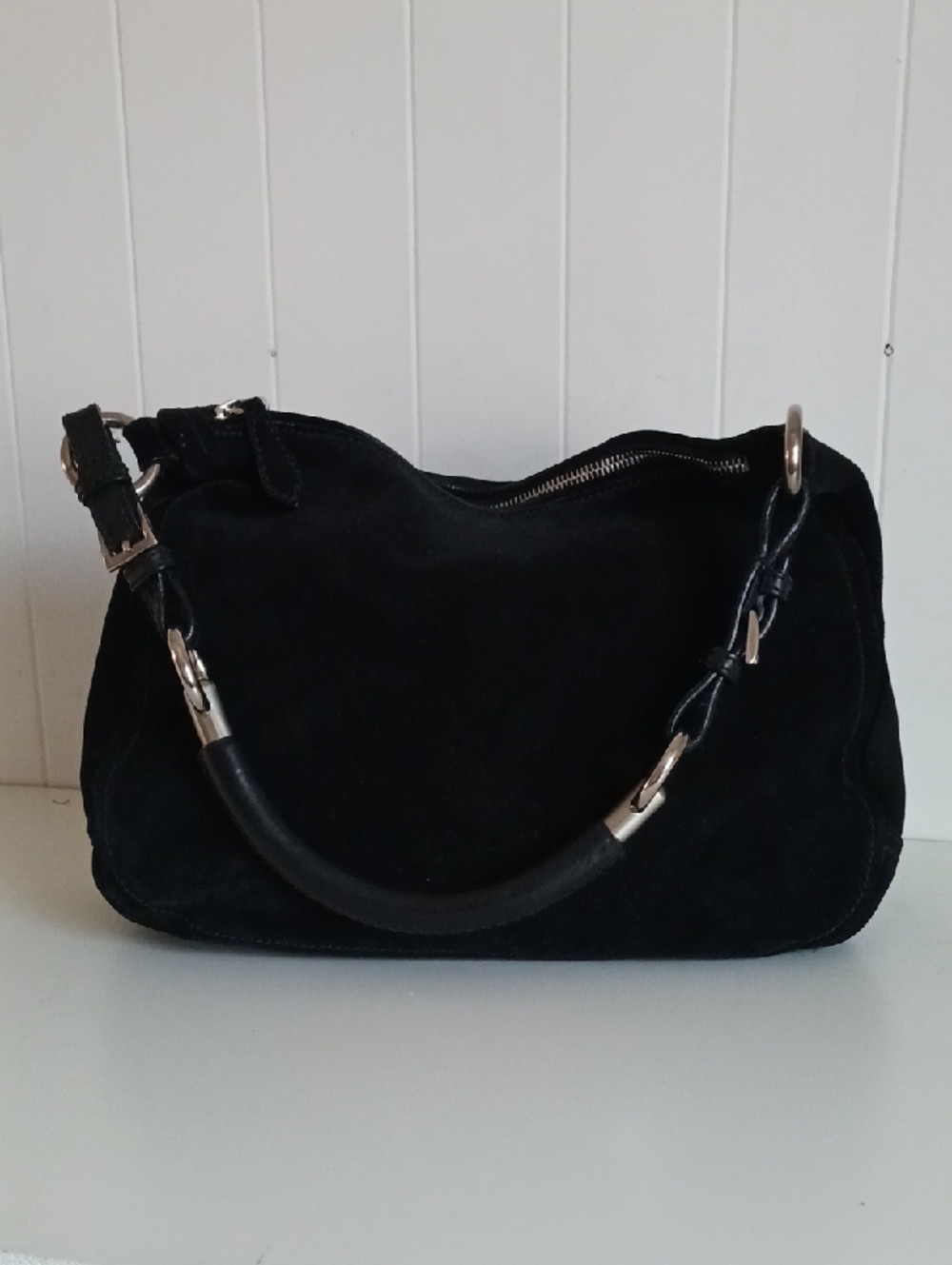 PRADA BLK SUEDE HOBO BAG. - Picture 4 of 8